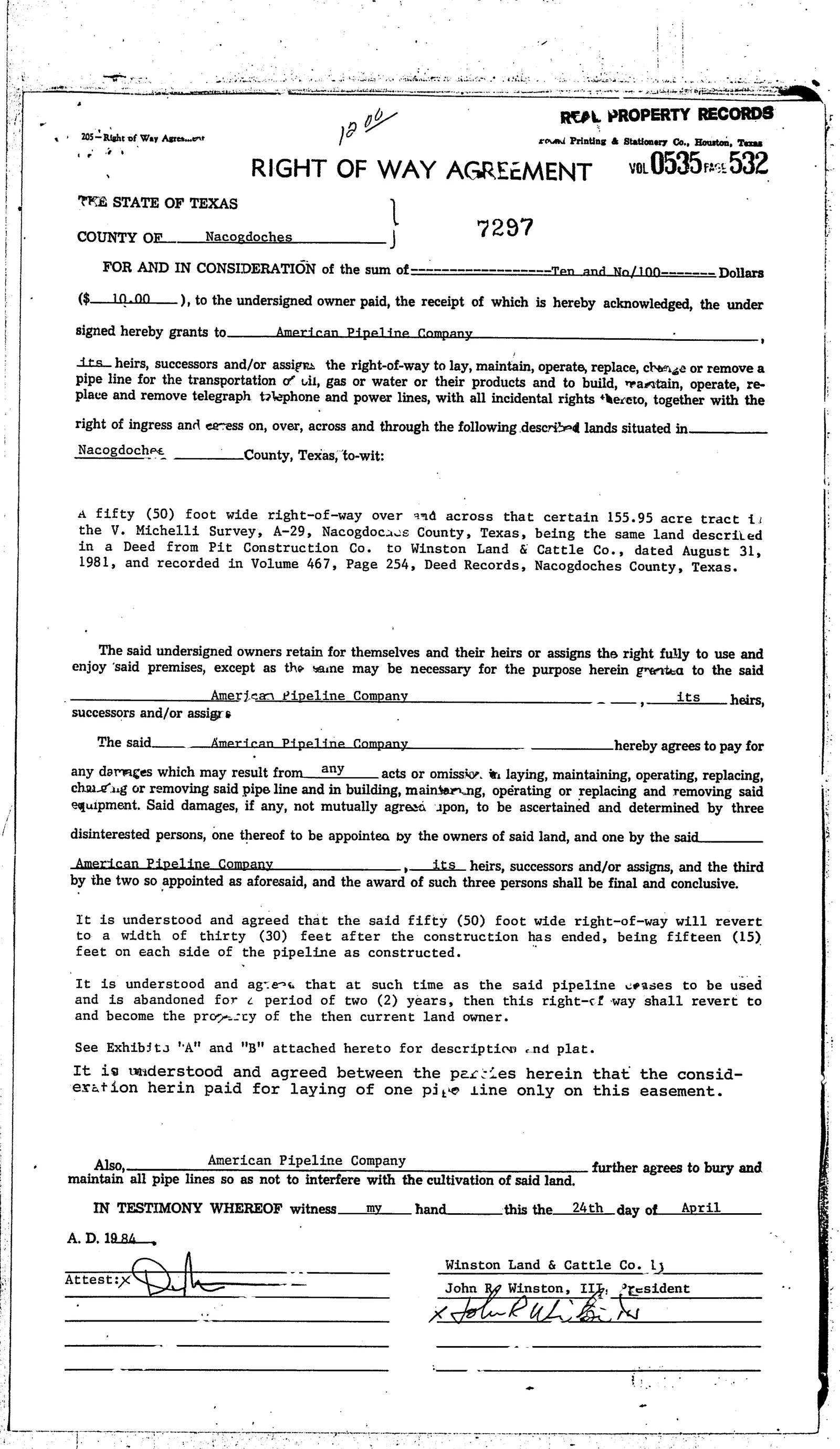 Winston Land & Cattle Co Inc. - Recorded Rgt-Way Ded (Doc #21240749)